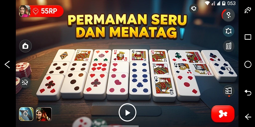 Tampilan gameplay seru di 55RP dengan aksi domino yang mendebarkan.