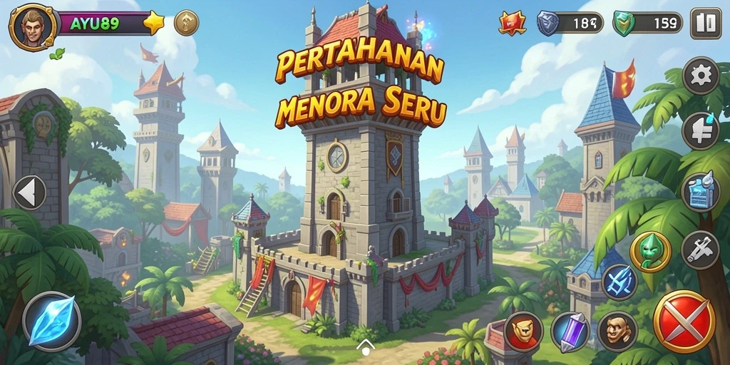 Tangkapan layar AYU89 memperlihatkan aksi seru dalam strategi Tower Defense.