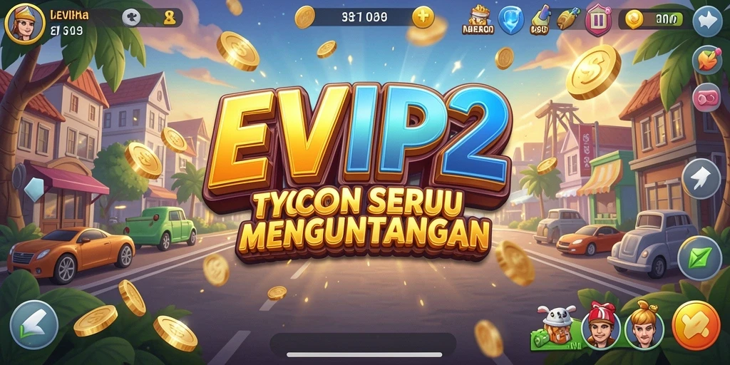 Tampilan gameplay seru dari <strong>EVIP2</strong> yang menunjukkan manajemen bisnis.