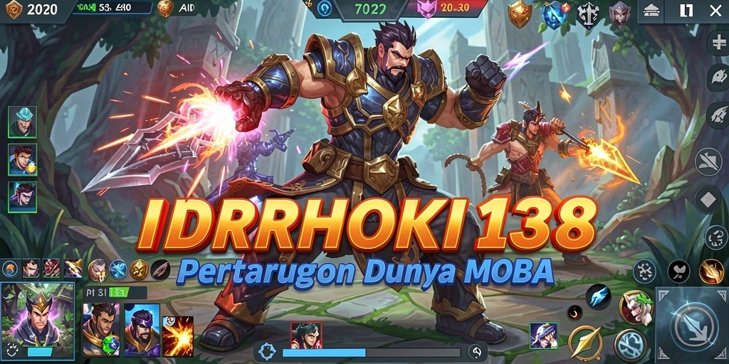 Screenshot dari gameplay seru IDRHOKI138 dalam pertempuran MOBA.