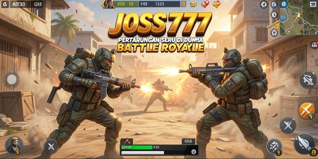 Tangkapan layar JOSS777 menampilkan aksi seru dalam pertempuran Battle Royale.