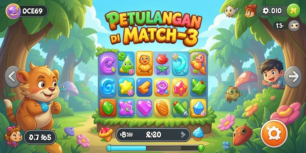 Gameplay seru OCE69 di dunia Match-3 penuh warna.