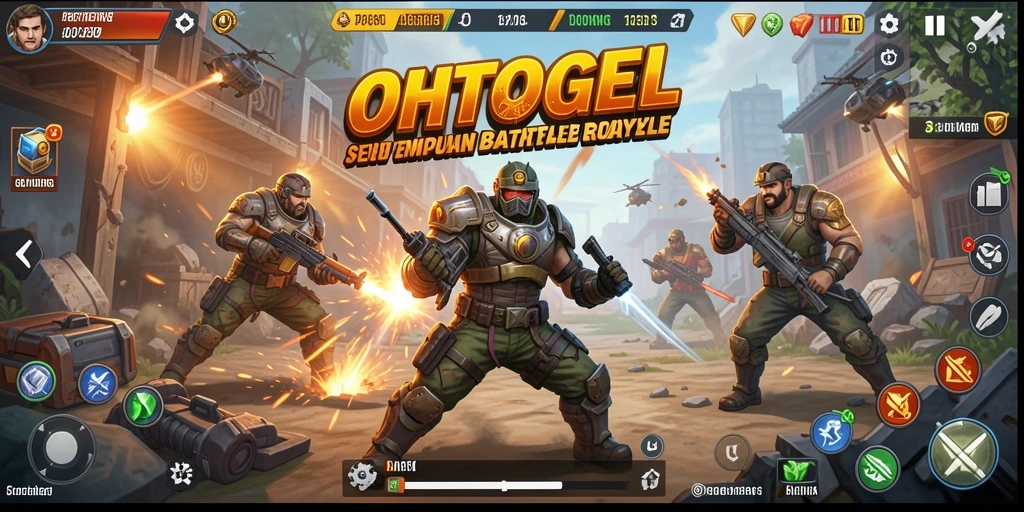 Menggambarkan aksi seru dalam pertempuran Battle Royale OHTOGEL.