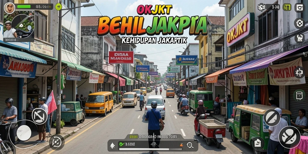 Tampilan gameplay OKJKT yang menggambarkan kehidupan sehari-hari di Jakarta.