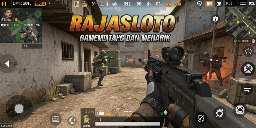 Tampilan aksi mendebarkan dari gameplay RAJASLOTO di dalam dunia FPS.