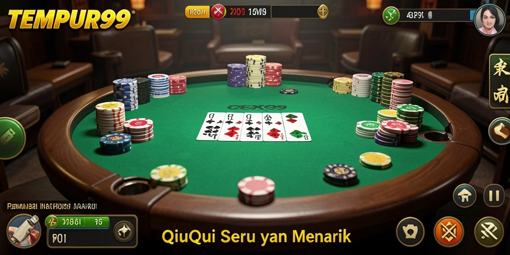 Screenshot TEMPUR99 yang menampilkan aksi seru di meja QiuQiu.