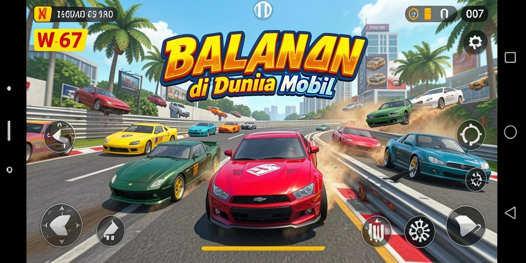 Tampilan balapan seru di W67 dengan mobil berkecepatan tinggi.