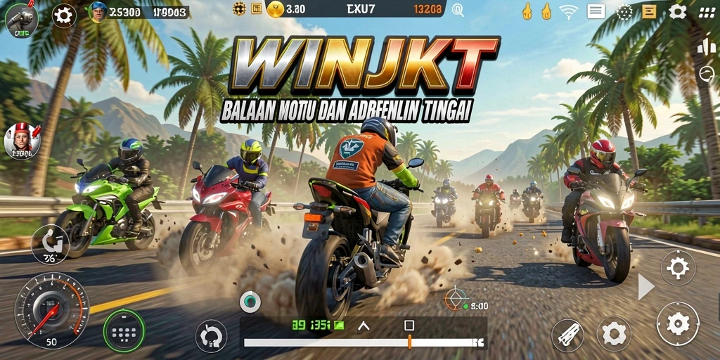 Gameplay seru balapan motor dengan trek menantang.