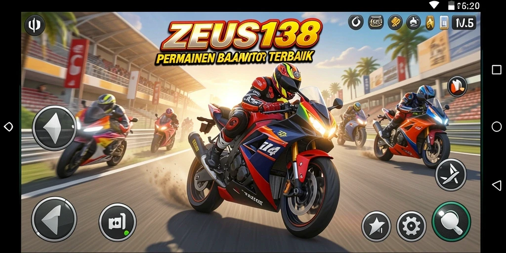 Screenshot gameplay <strong>ZEUS138</strong> menampilkan balapan motor yang mendebarkan di trek urban.
